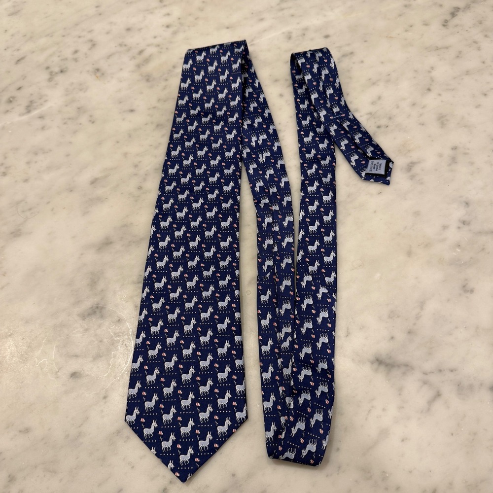 Sero New England Classics Mens Silk Tie Navy Blue Democratic Donkey Flag Pattern
